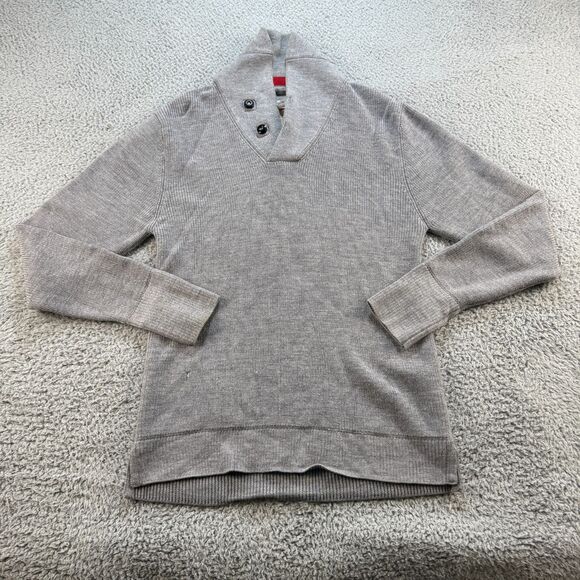 Relwen Half Cardigan Shawl Sweater Mens Medium Heather Gray Merino Wool *READ* - Picture 1 of 16